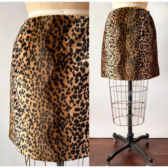 Vintage 90's Hugo Buscati Leopard Print Faux Fur Mini Skirt Sz 2 - Picture 2 of 12